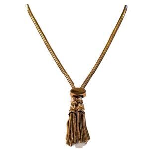 Necklace Monet Gold Tone Oval Tassel Pendant Fringe Statement Costume Chai
